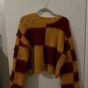 Cider Checkered Sweater - Mustard and Maroon
